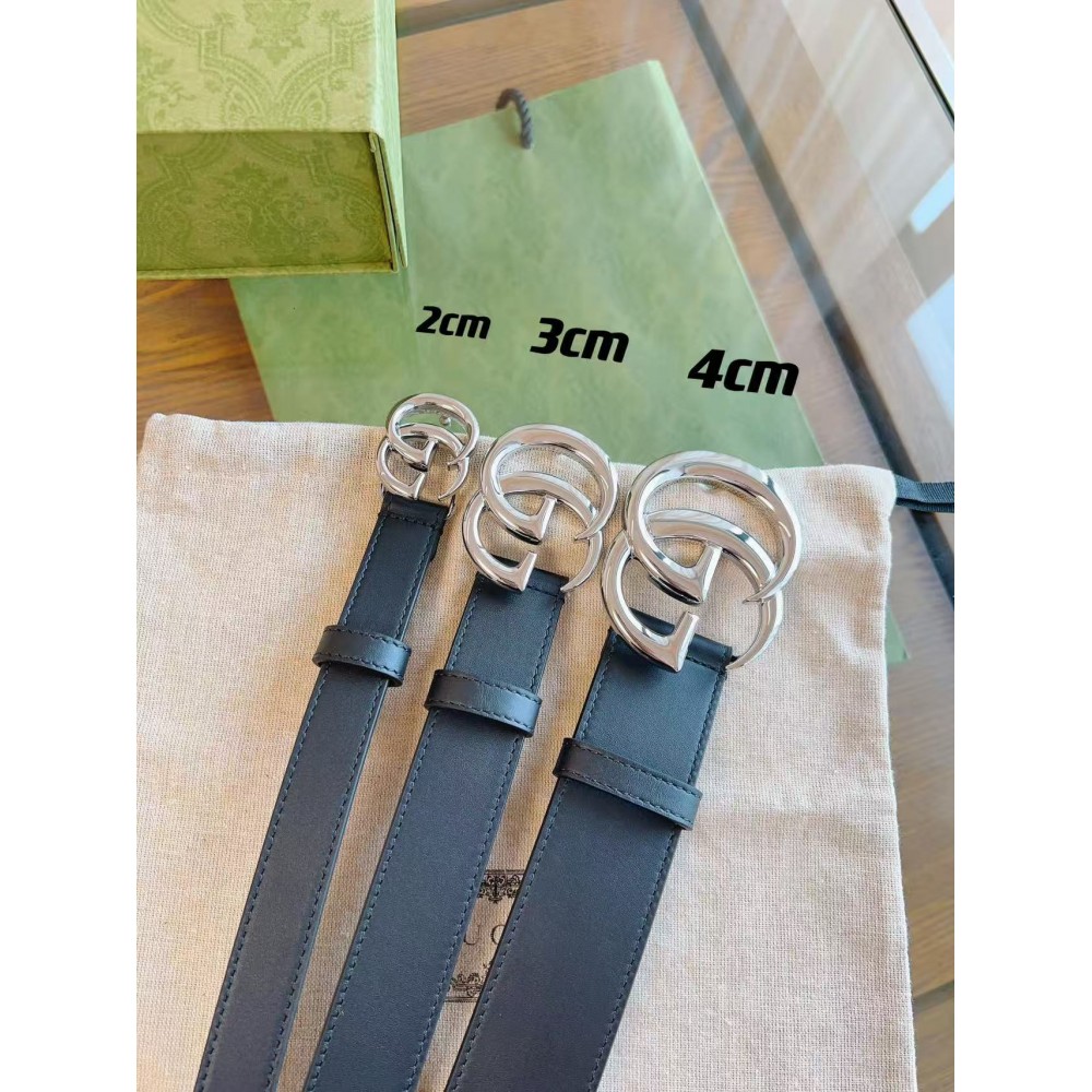 Gucci GG Marmont Wide Belt Black Silver