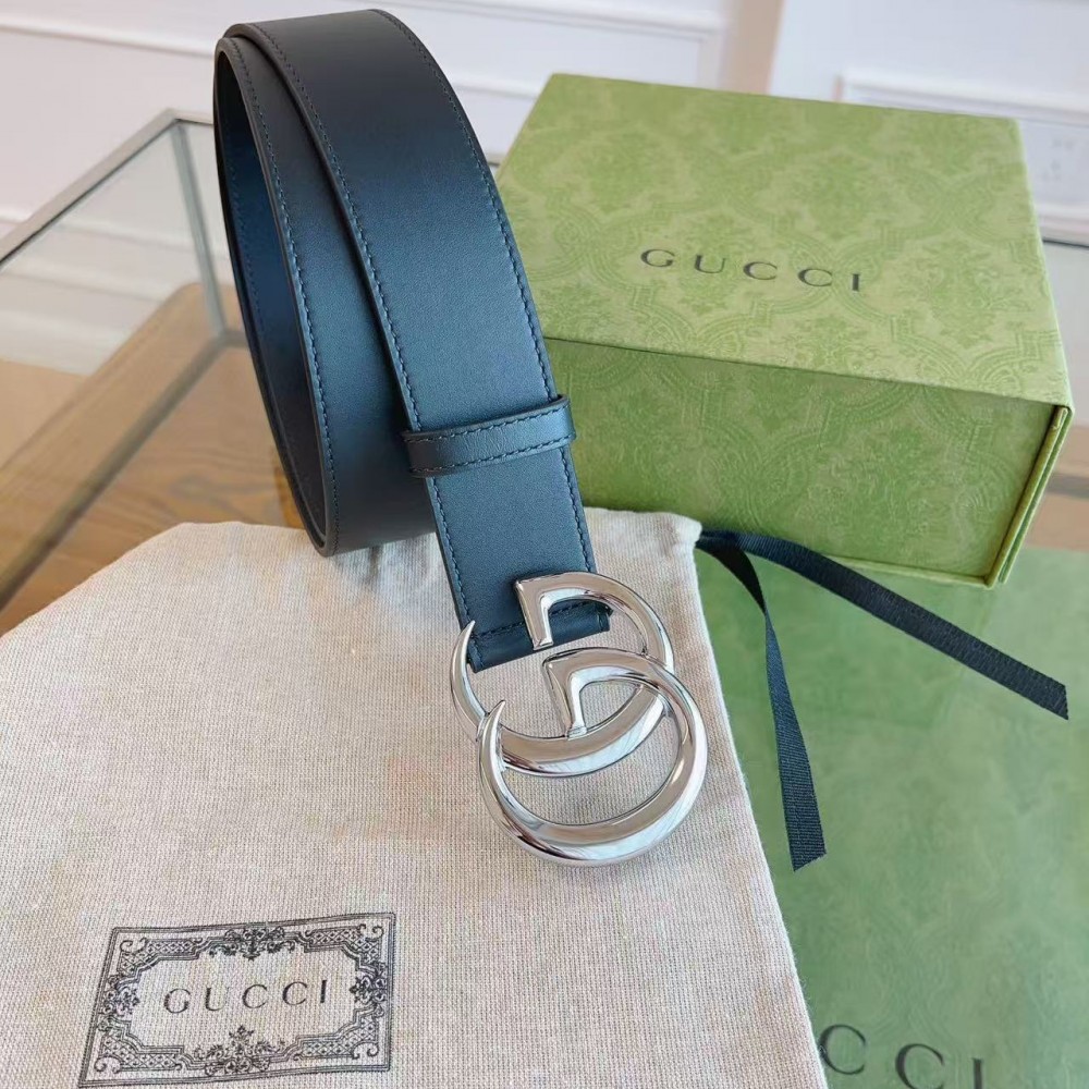 Gucci GG Marmont Wide Belt Black Silver