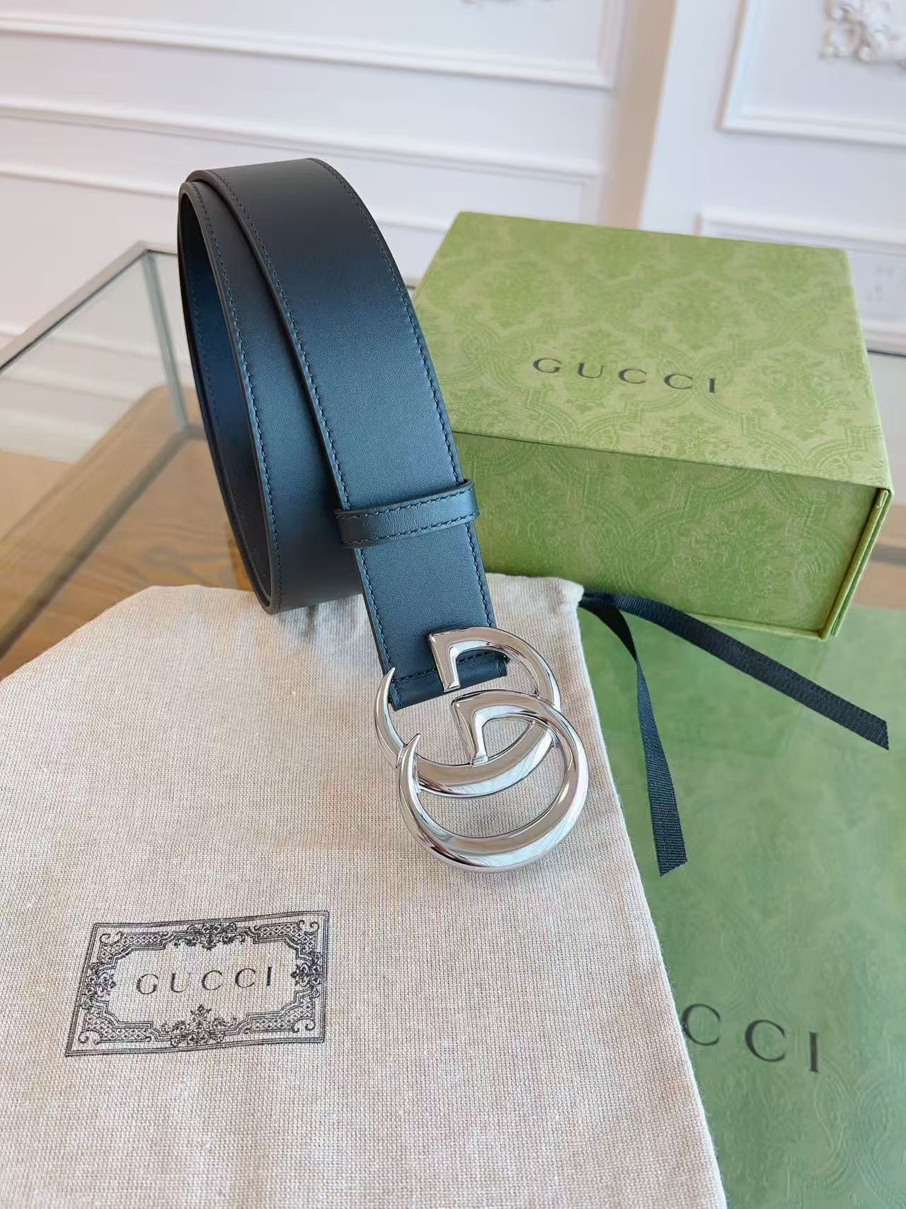 Gucci GG Marmont Wide Belt Black Silver