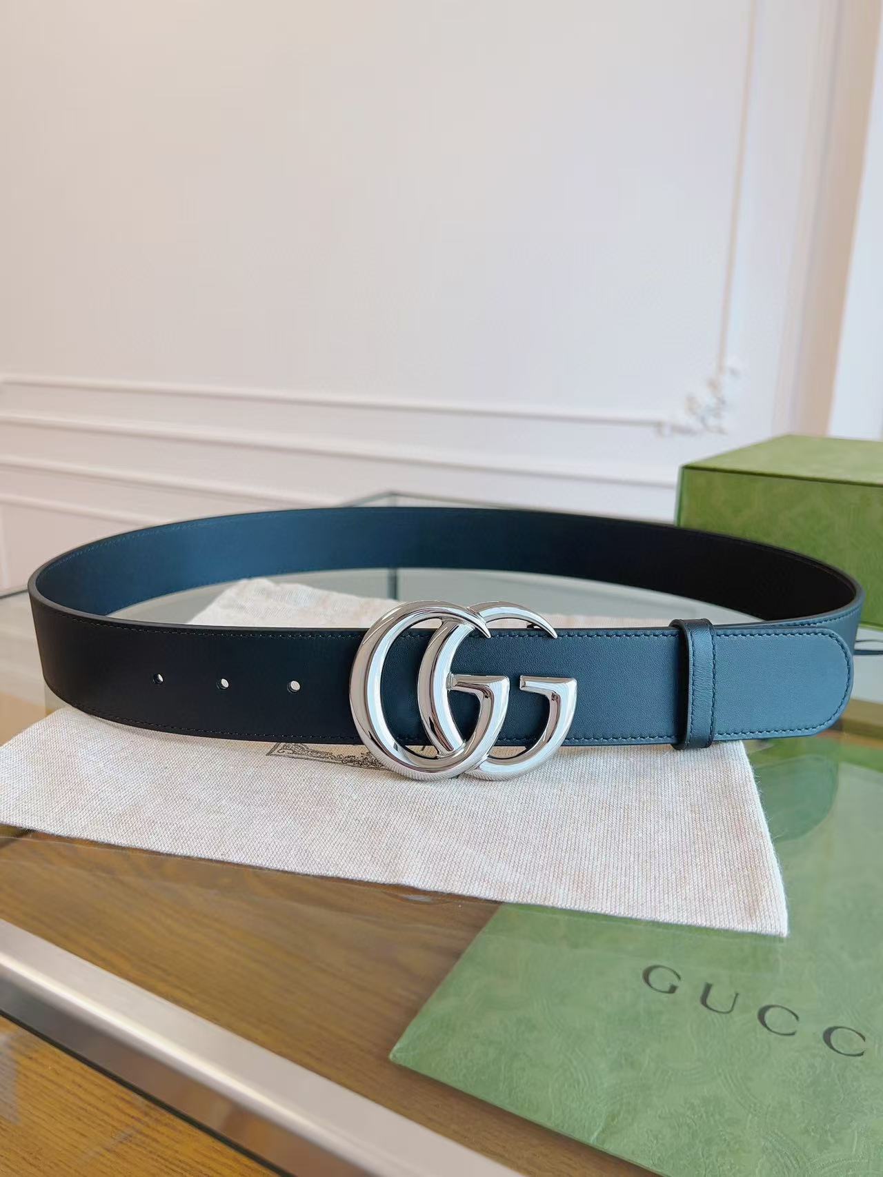 Gucci GG Marmont Wide Belt Black Silver