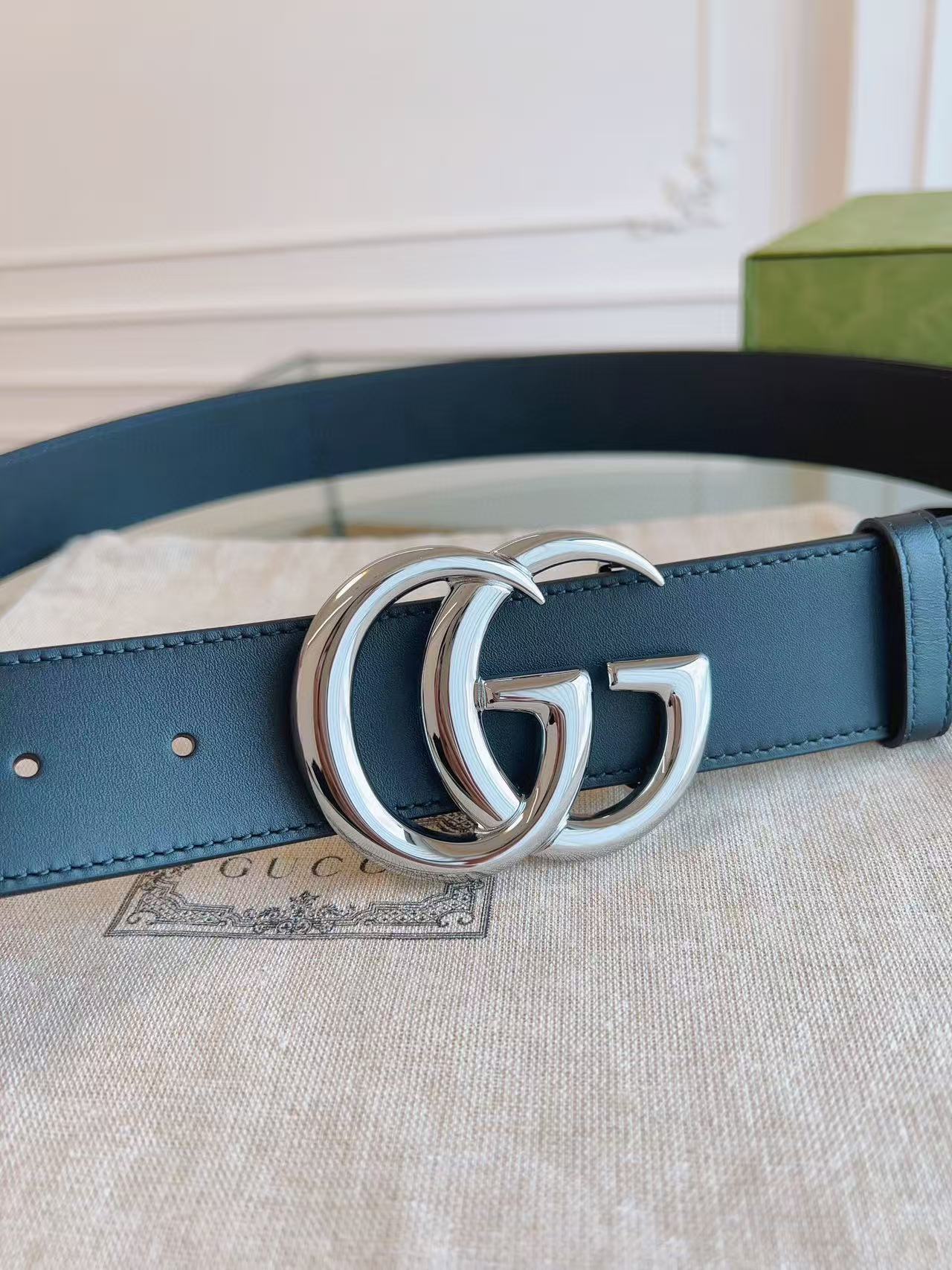 Gucci GG Marmont Wide Belt Black Silver