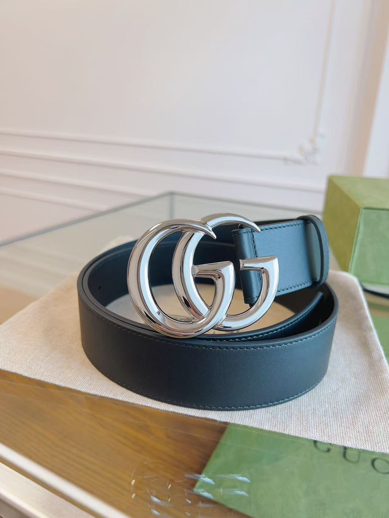 Gucci GG Marmont Wide Belt Black Silver