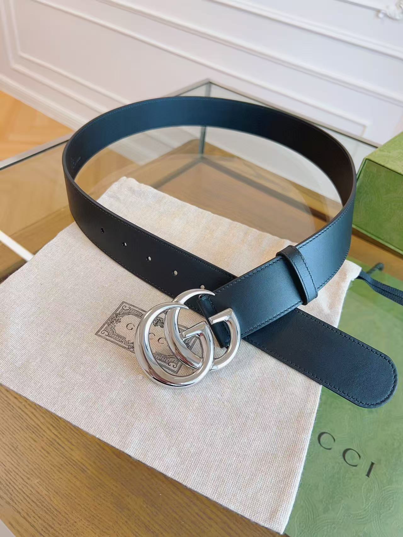 Gucci GG Marmont Wide Belt Black Silver