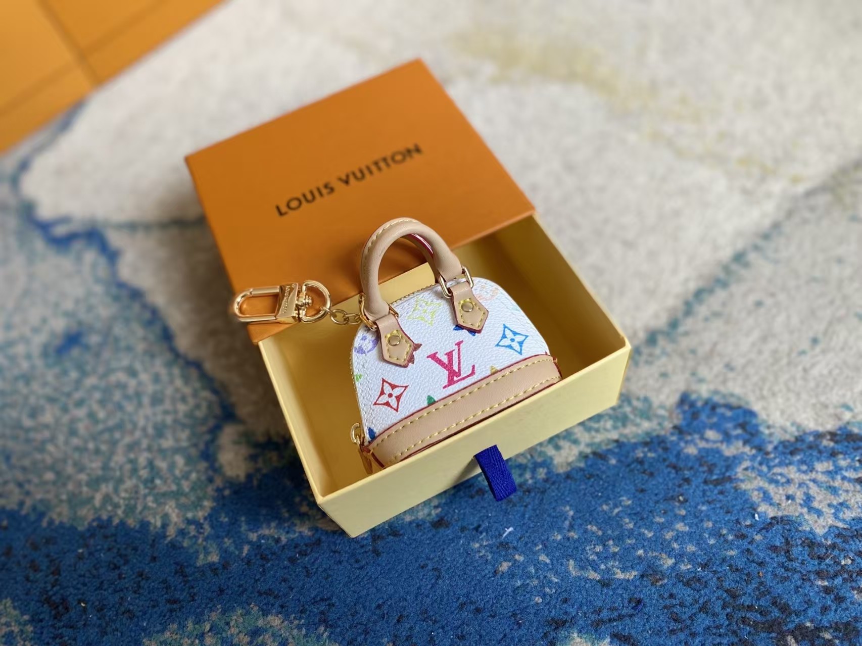 LOUIS VUITTON LV x TM Monogram Multicolor Micro Alma Bag Charm White