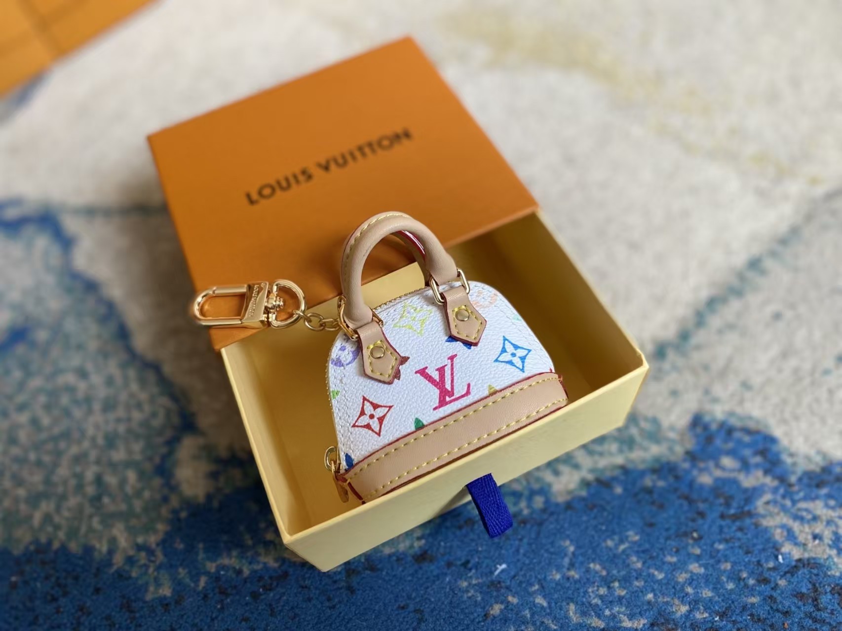 LOUIS VUITTON LV x TM Monogram Multicolor Micro Alma Bag Charm White