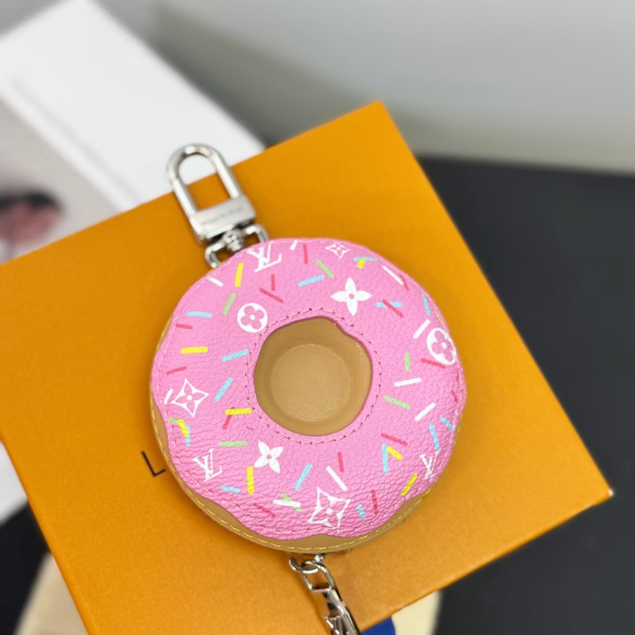 Louis Vuitton Pink Donut Sprinkles Bag Charm Mono-gram Zipper Pouch
