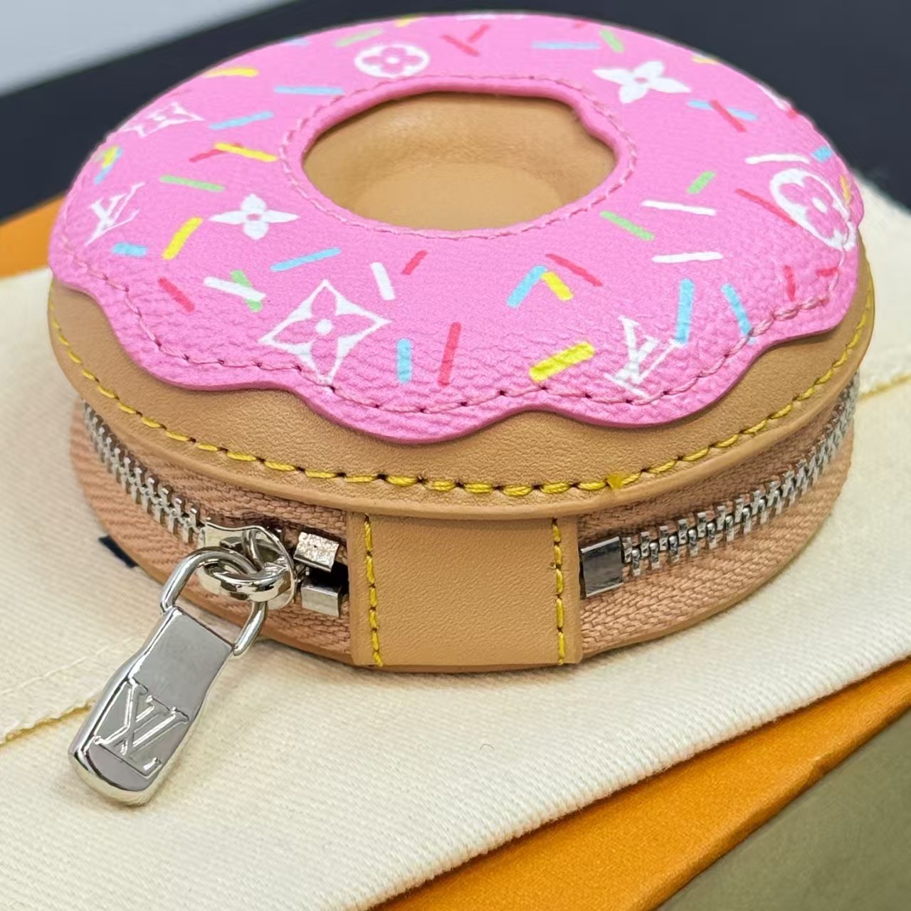 Louis Vuitton Pink Donut Sprinkles Bag Charm Mono-gram Zipper Pouch