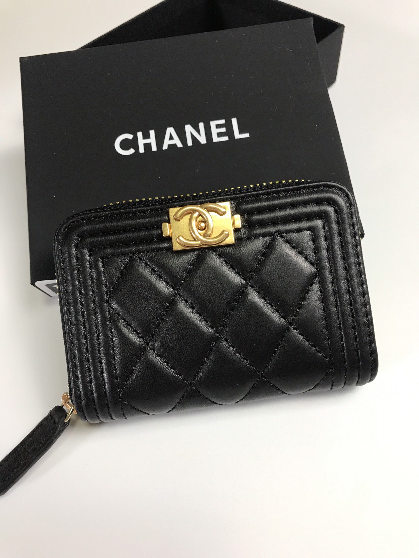 Chanel Card Holder Grained Gold Black Shiny Calfskin Chanel Card Holder Grained Gold Black Shiny Calfskin