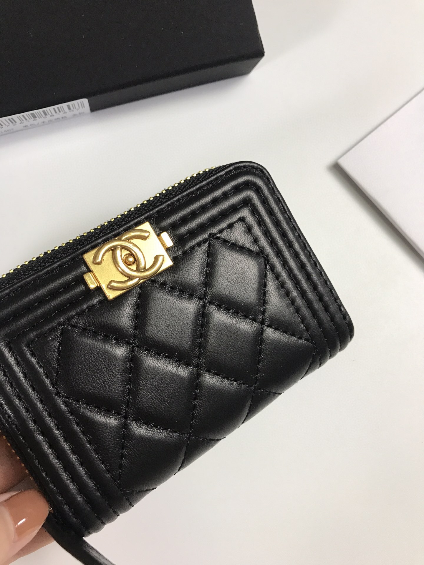 Chanel Card Holder Grained Gold Black Shiny Calfskin Chanel Card Holder Grained Gold Black Shiny Calfskin