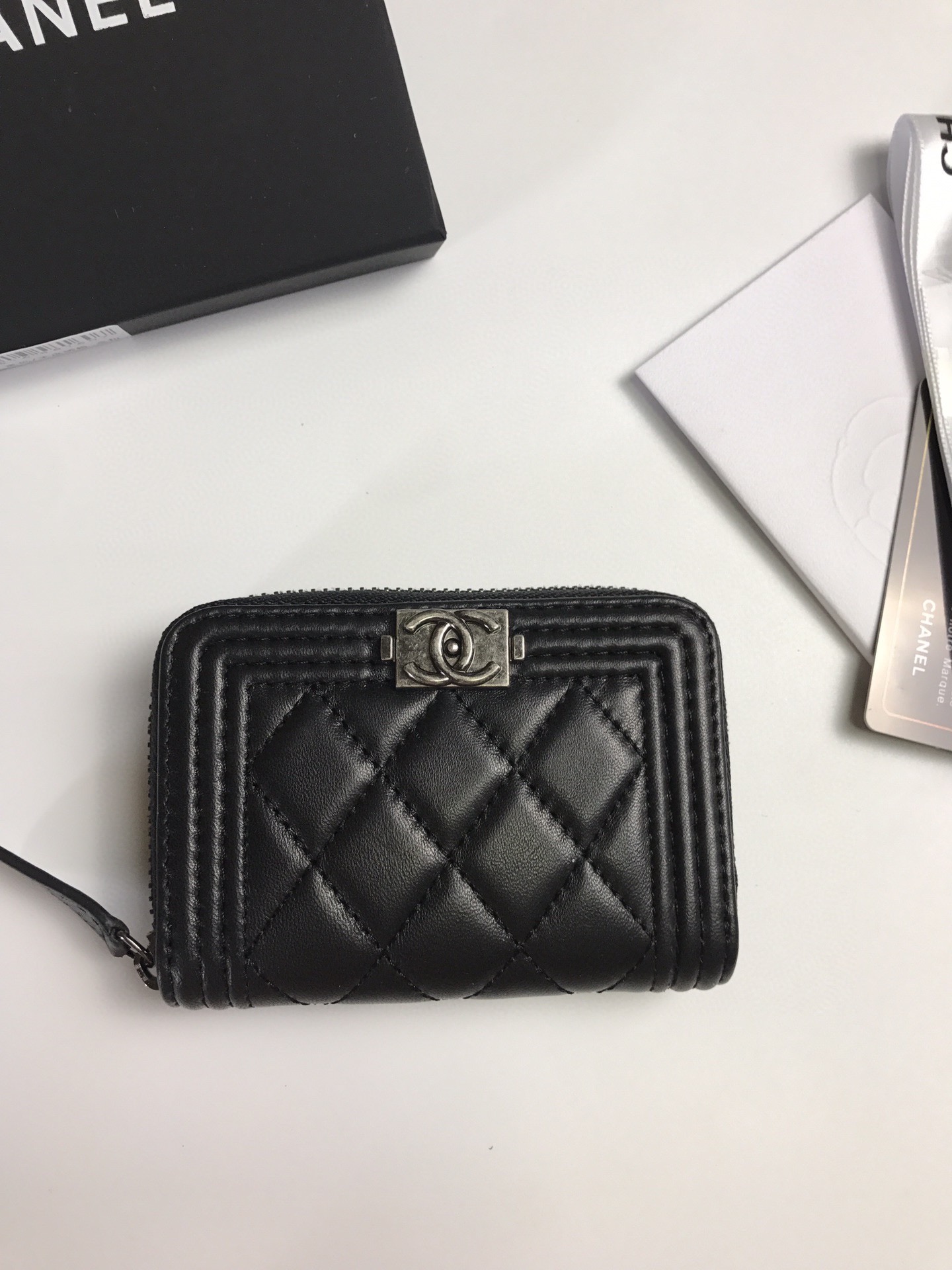 Chanel Card Holder Grained Gold Black Shiny Calfskin Chanel Card Holder Grained Gold Black Shiny Calfskin
