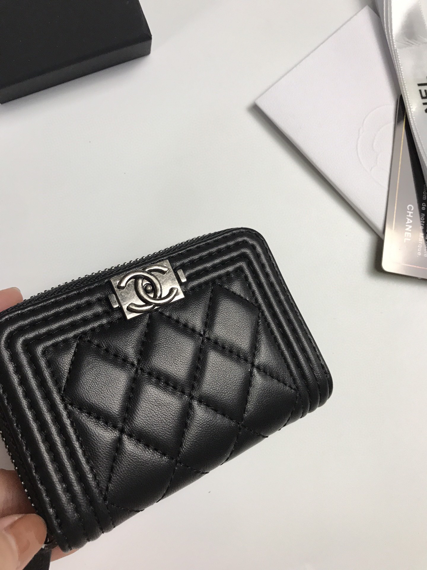 Chanel Card Holder Grained Gold Black Shiny Calfskin Chanel Card Holder Grained Gold Black Shiny Calfskin