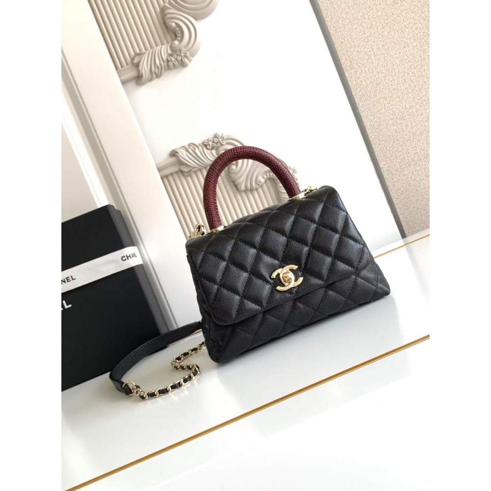 Chanel  Black Quilted Caviar Coco Handle Bag Mini