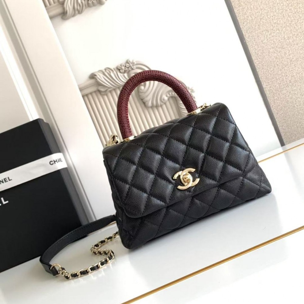 Chanel  Black Quilted Caviar Coco Handle Bag Mini
