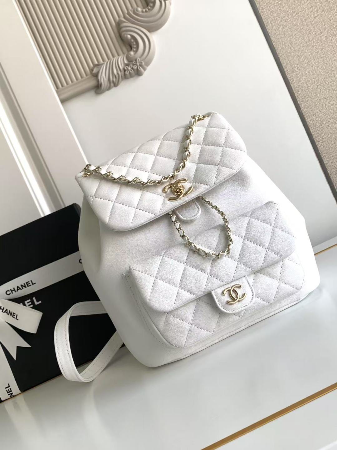 CHANEL Duma Pockets Quilted Caviar Leather Drawstring Backpack CHANEL Duma Pockets Quilted Caviar Leather Drawstring Backpack