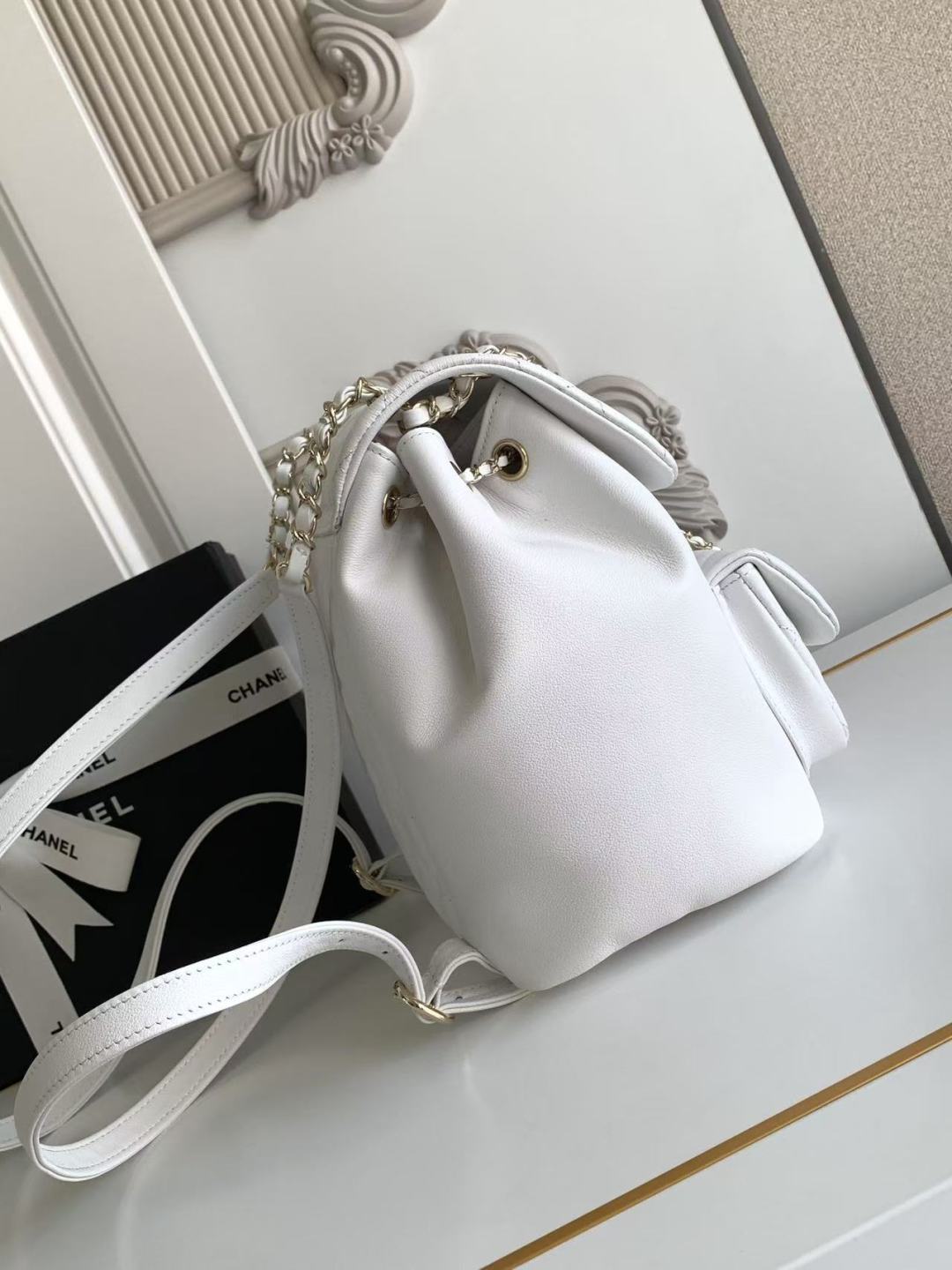 CHANEL Duma Pockets Quilted Caviar Leather Drawstring Backpack CHANEL Duma Pockets Quilted Caviar Leather Drawstring Backpack