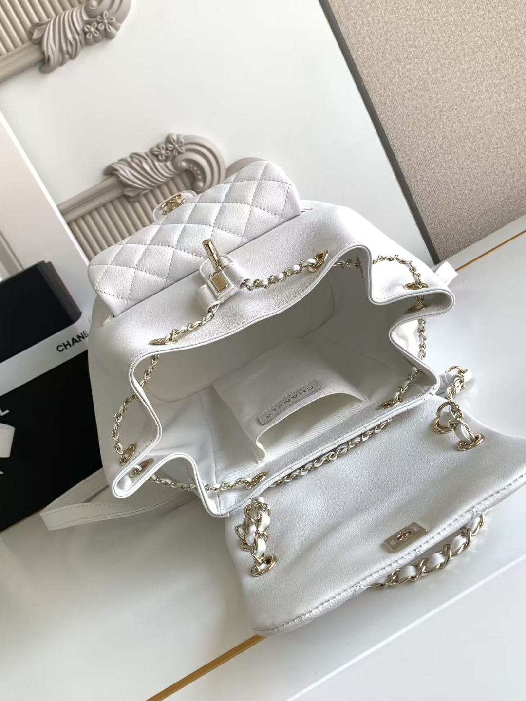 CHANEL Duma Pockets Quilted Caviar Leather Drawstring Backpack CHANEL Duma Pockets Quilted Caviar Leather Drawstring Backpack