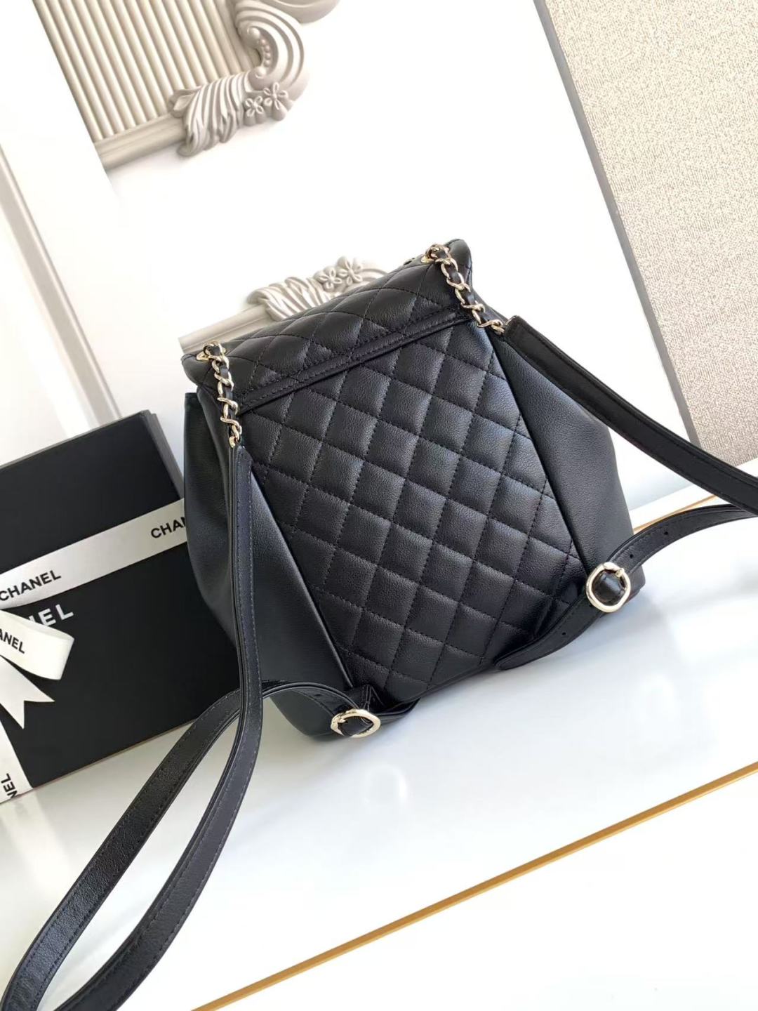 CHANEL Duma Pockets Quilted Caviar Leather Drawstring Backpack Black CHANEL Duma Pockets Quilted Caviar Leather Drawstring Backpack Black