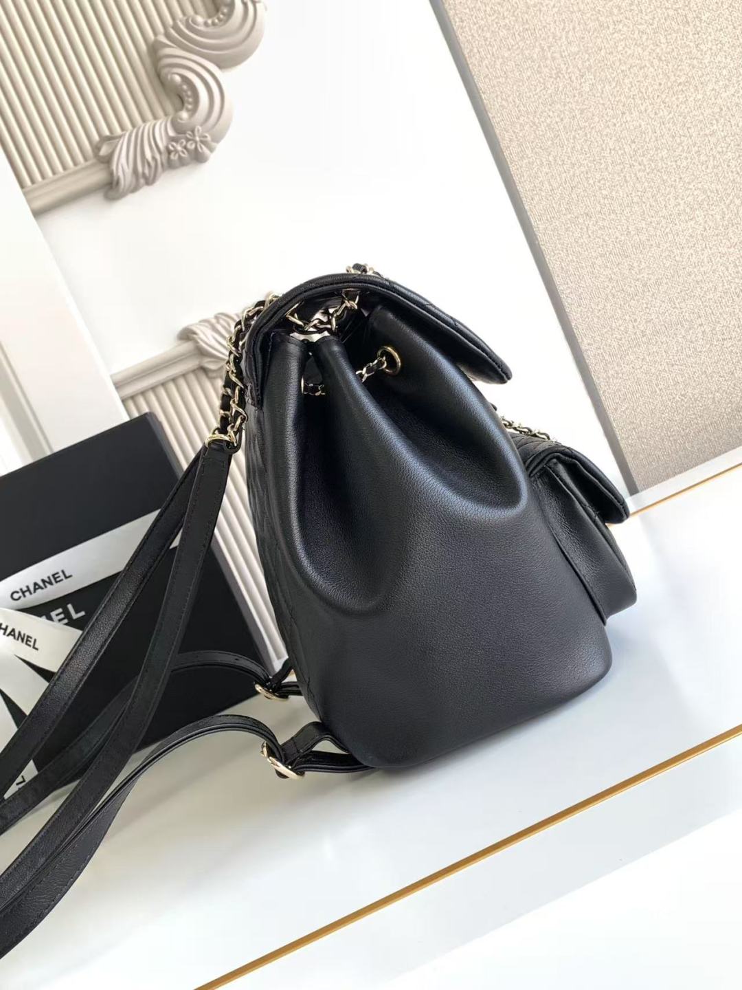 CHANEL Duma Pockets Quilted Caviar Leather Drawstring Backpack Black CHANEL Duma Pockets Quilted Caviar Leather Drawstring Backpack Black