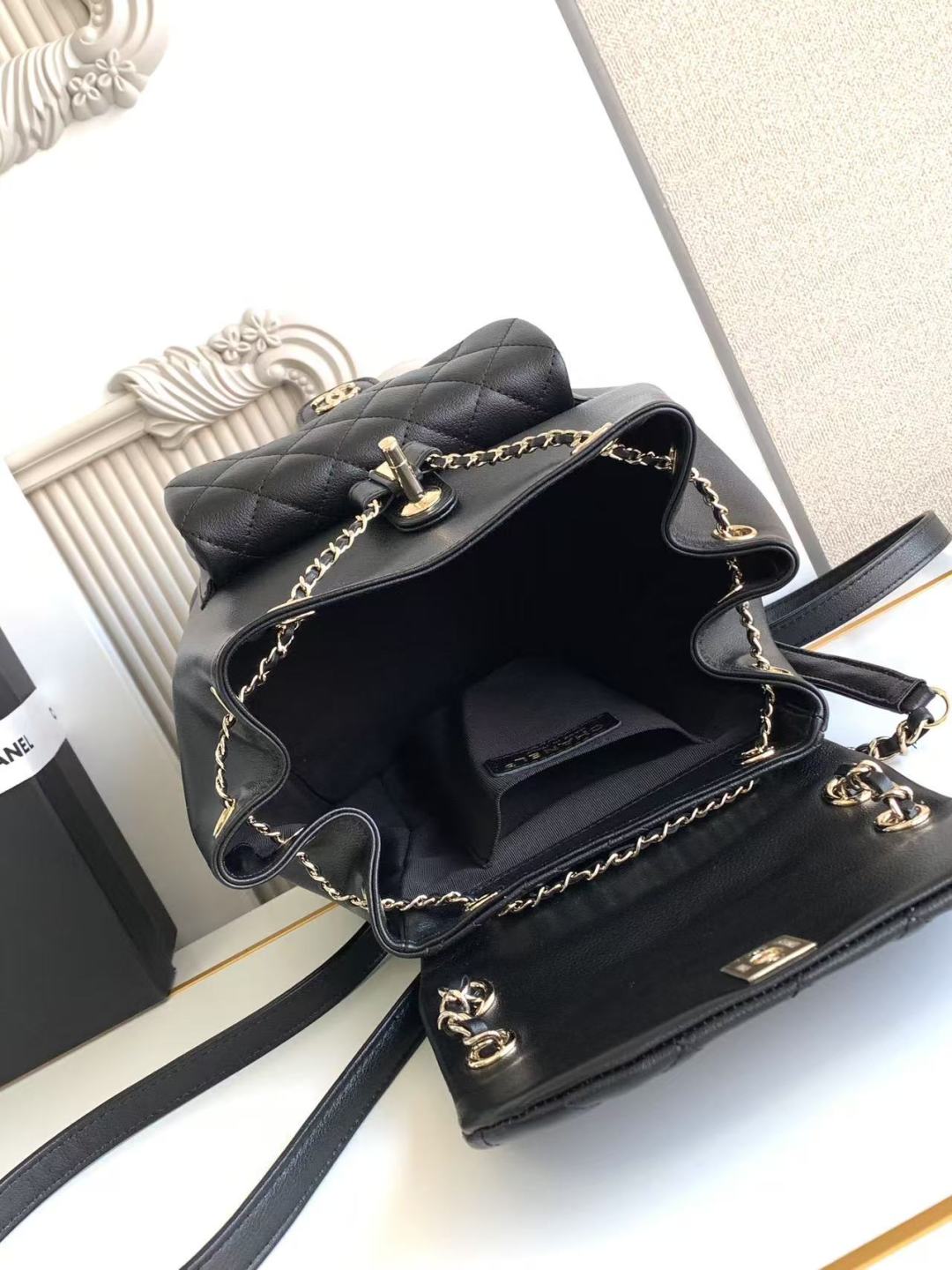 CHANEL Duma Pockets Quilted Caviar Leather Drawstring Backpack Black CHANEL Duma Pockets Quilted Caviar Leather Drawstring Backpack Black