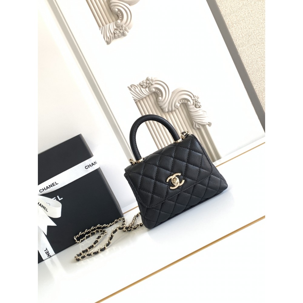 Chanel Black Quilted Caviar Coco HandleBag Mini