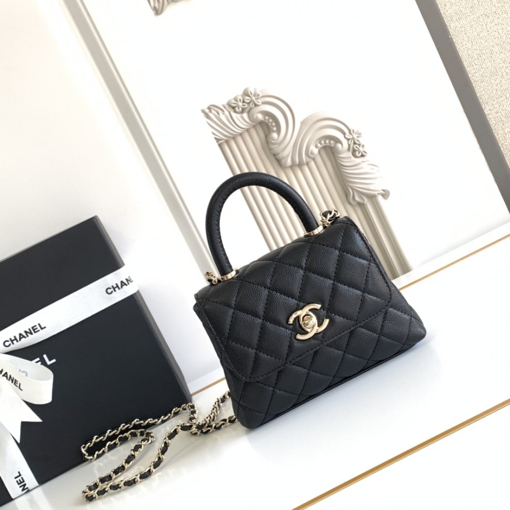 Chanel Black Quilted Caviar Coco HandleBag Mini