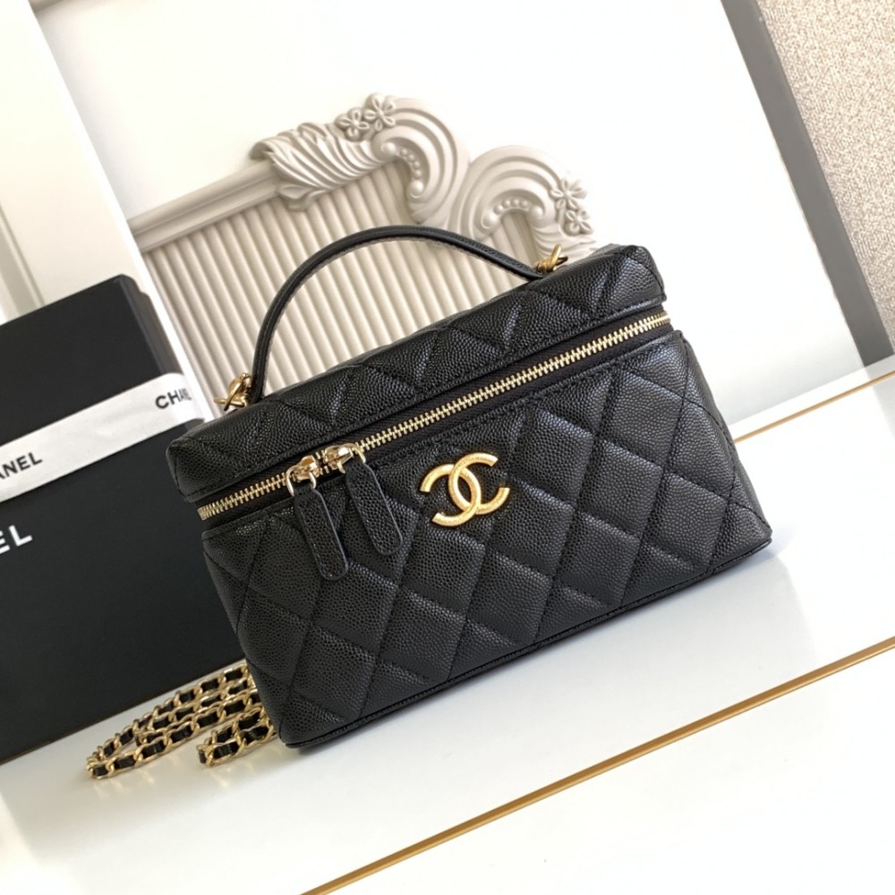 Chanel Vanity Case Black Leather Handbag