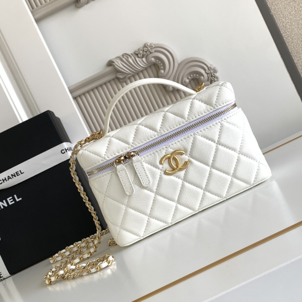 Chanel Vanity Case White Leather Handbag