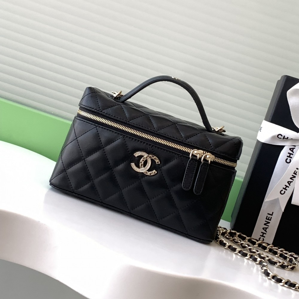 Chanel 25C Vanity Case Black Leather Handbag