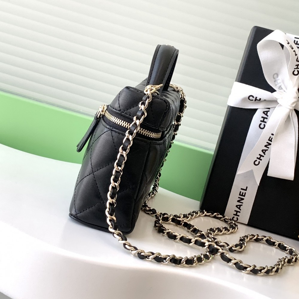 Chanel 25C Vanity Case Black Leather Handbag