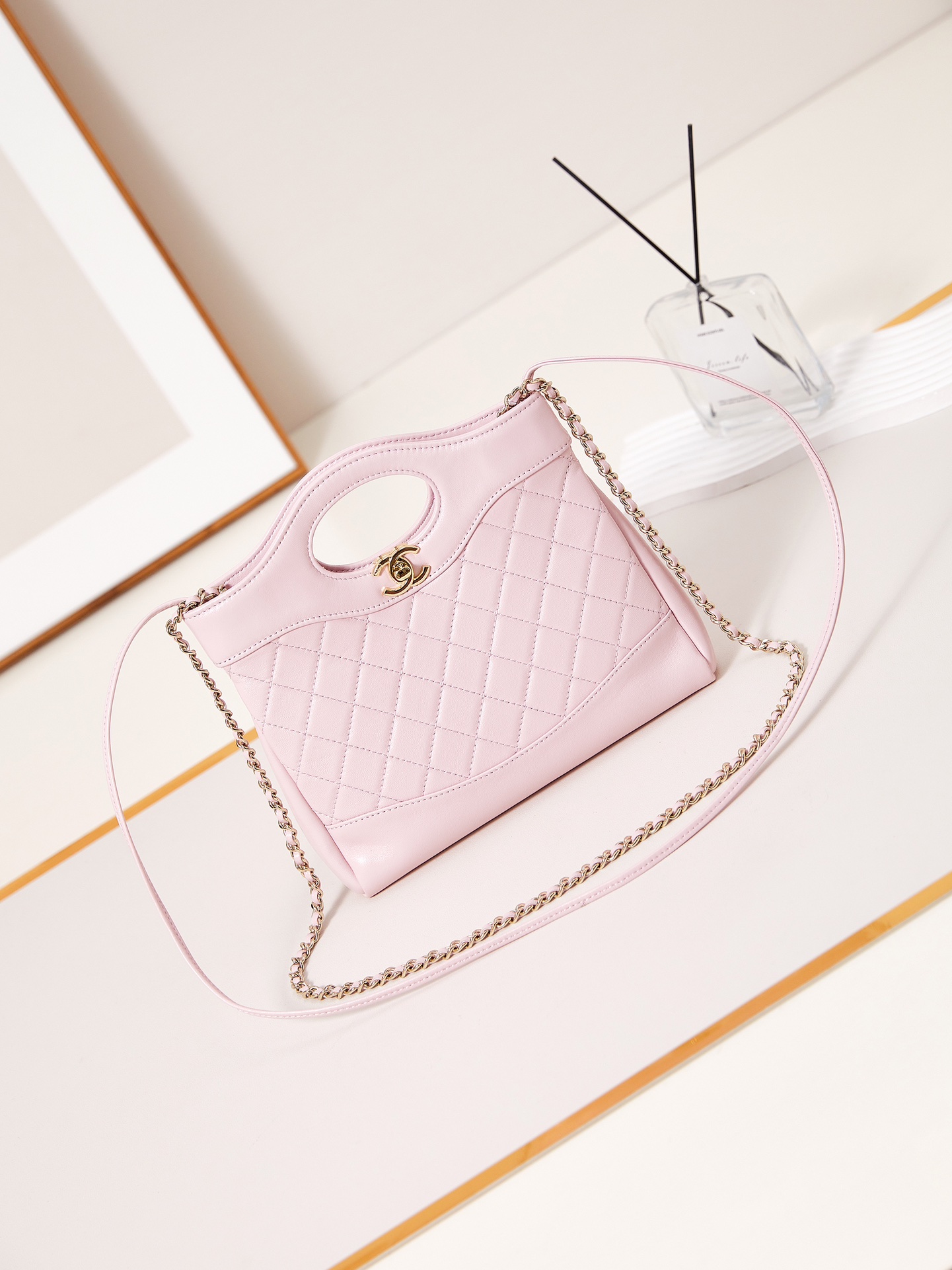 CHANEL 2021-2024 Mini Shiny Crumpled Calfskin 31 Shopping Bag satchel Pink CHANEL 2021-2024 Mini Shiny Crumpled Calfskin 31 Shopping Bag satchel Pink