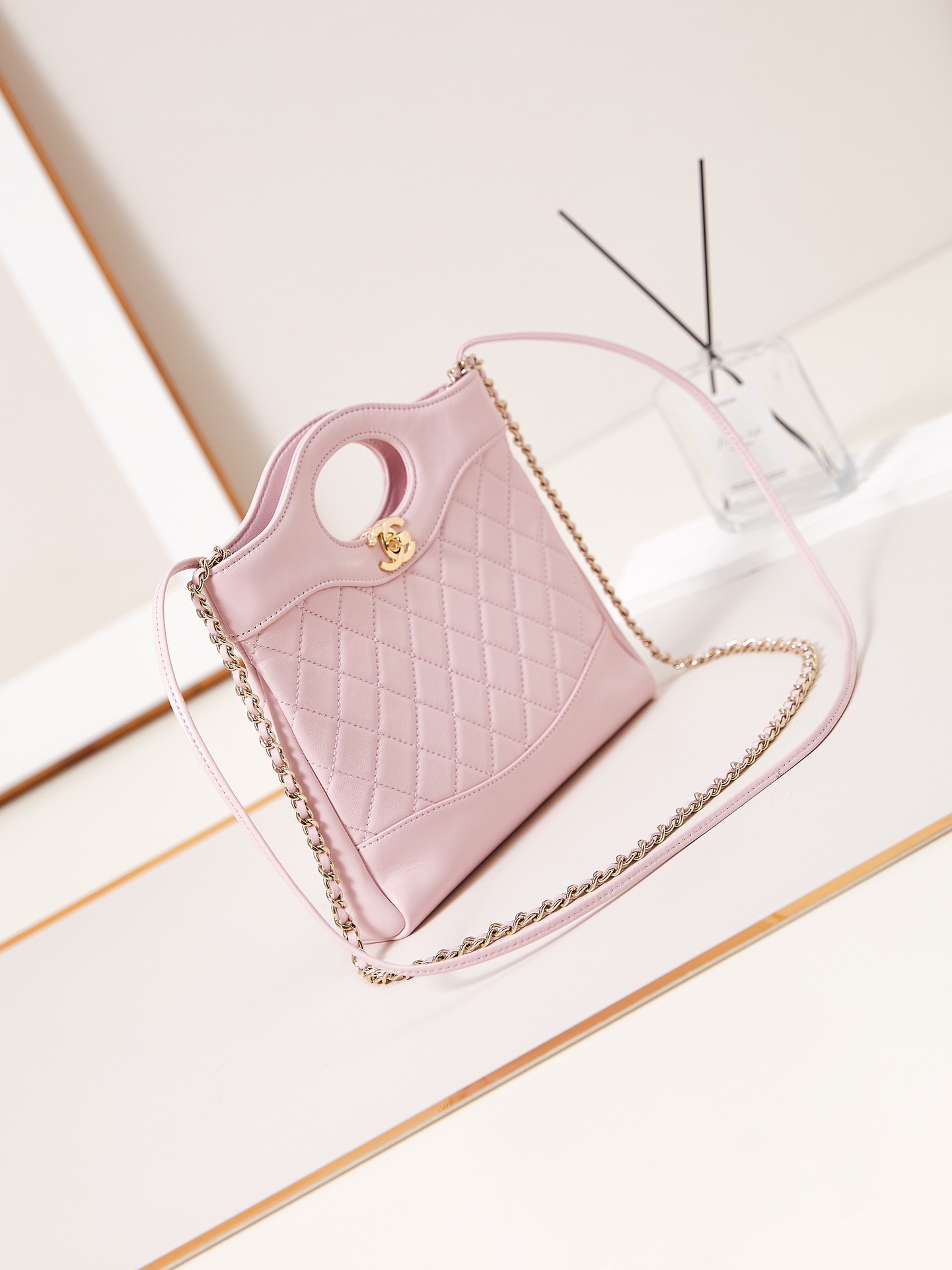 CHANEL 2021-2024 Mini Shiny Crumpled Calfskin 31 Shopping Bag satchel Pink CHANEL 2021-2024 Mini Shiny Crumpled Calfskin 31 Shopping Bag satchel Pink