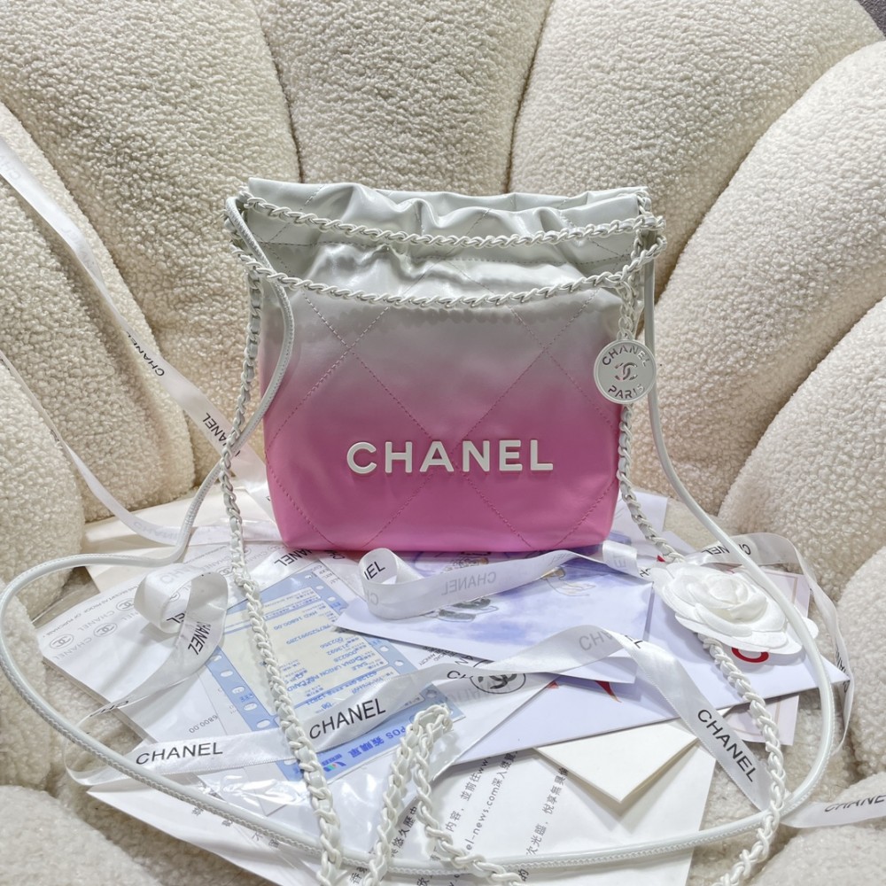 Chanel Mini 22 Bag Pink and White Ombre Calfskin Lacquered Metal Hardware