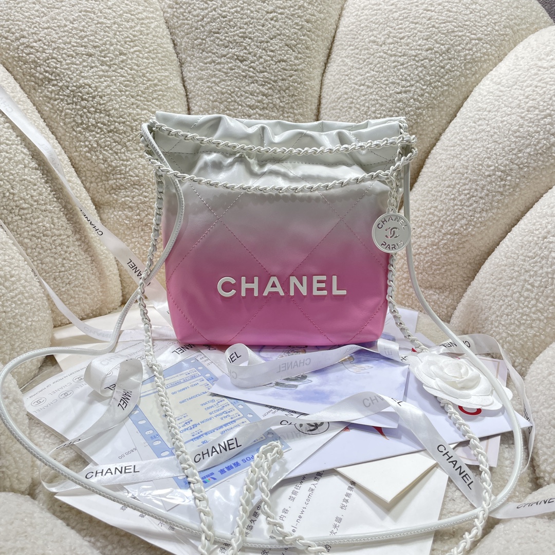 Chanel Mini 22 Bag Pink and White Ombre Calfskin Lacquered Metal Hardware Chanel Mini 22 Bag Pink and White Ombre Calfskin Lacquered Metal Hardware