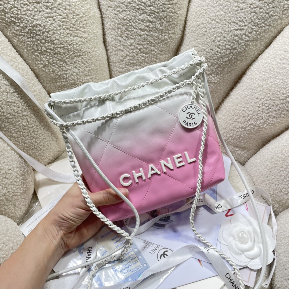 Chanel Mini 22 Bag Pink and White Ombre Calfskin Lacquered Metal Hardware