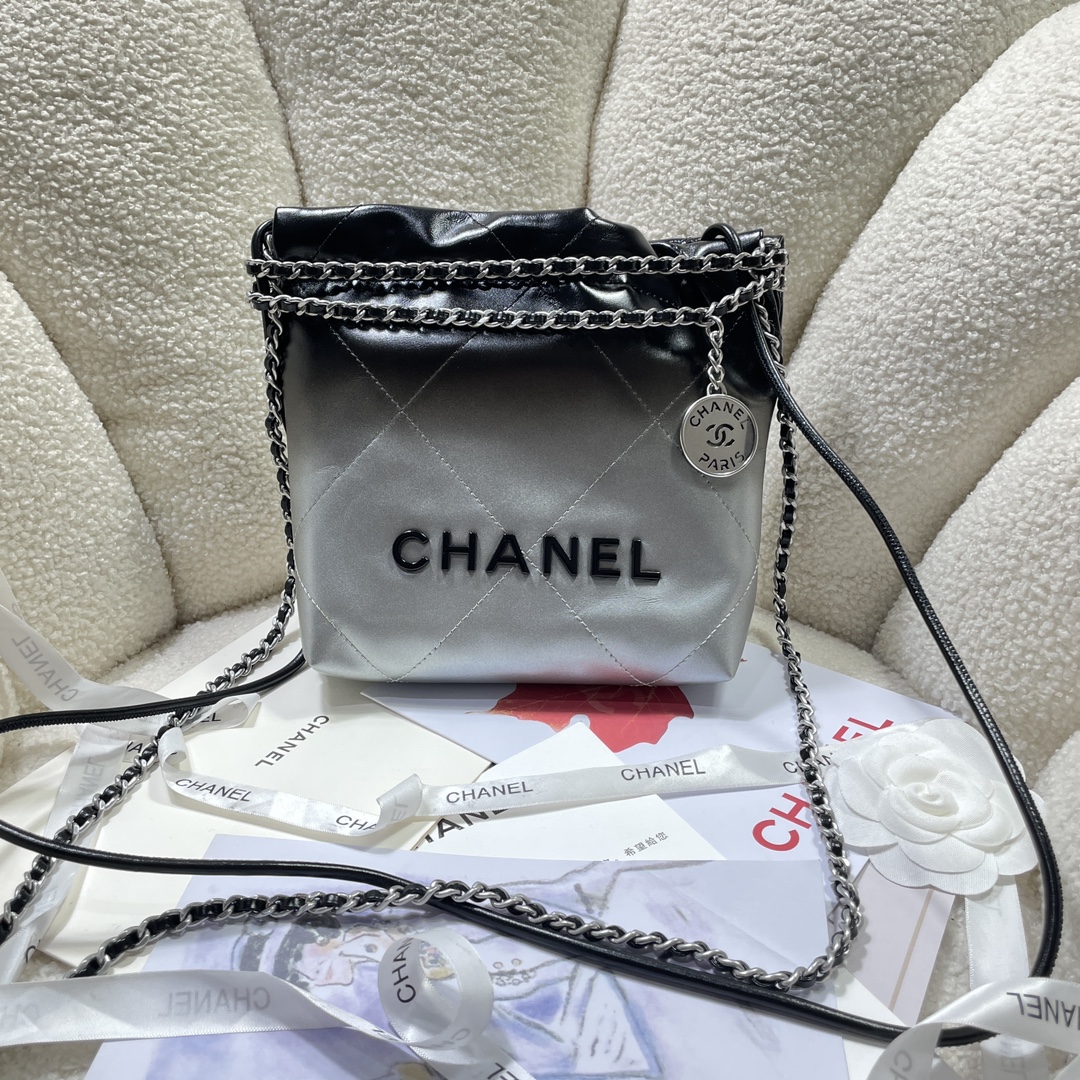 Chanel Mini 22 Bag Pink and White Ombre Calfskin Lacquered Metal Hardware Chanel Mini 22 Bag Pink and White Ombre Calfskin Lacquered Metal Hardware