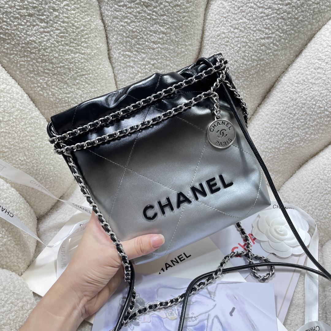 Chanel Mini 22 Bag Pink and White Ombre Calfskin Lacquered Metal Hardware Chanel Mini 22 Bag Pink and White Ombre Calfskin Lacquered Metal Hardware