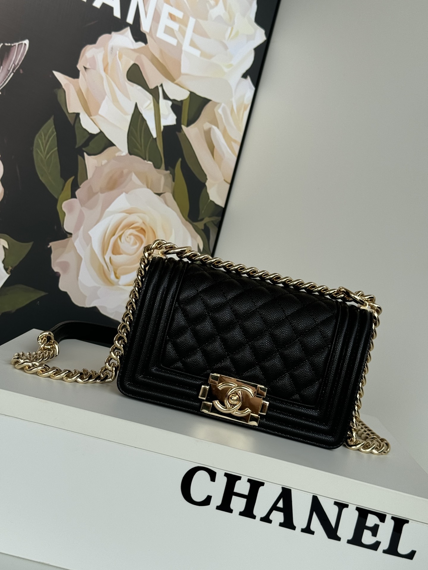 Chanel Black QuiltedCaviar Medium Boy Bag Ruthenium Hardware Chanel Black QuiltedCaviar Medium Boy Bag Ruthenium Hardware