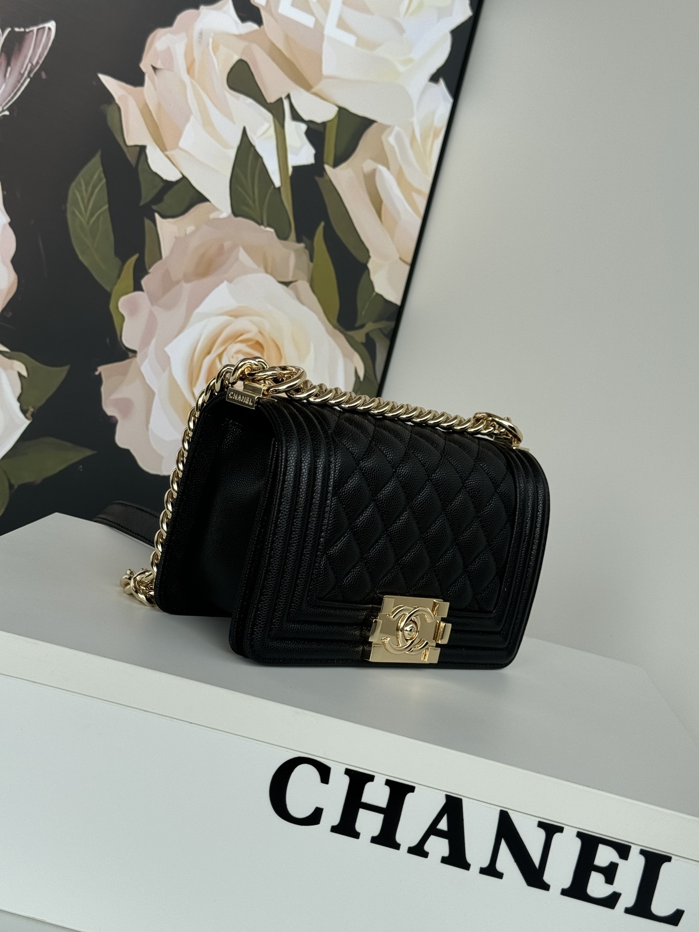 Chanel Black QuiltedCaviar Medium Boy Bag Ruthenium Hardware Chanel Black QuiltedCaviar Medium Boy Bag Ruthenium Hardware