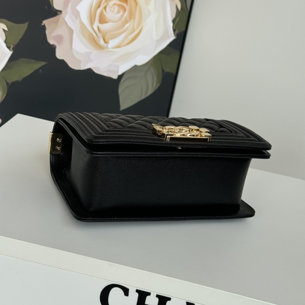 Chanel Black QuiltedCaviar Medium Boy Bag Ruthenium Hardware