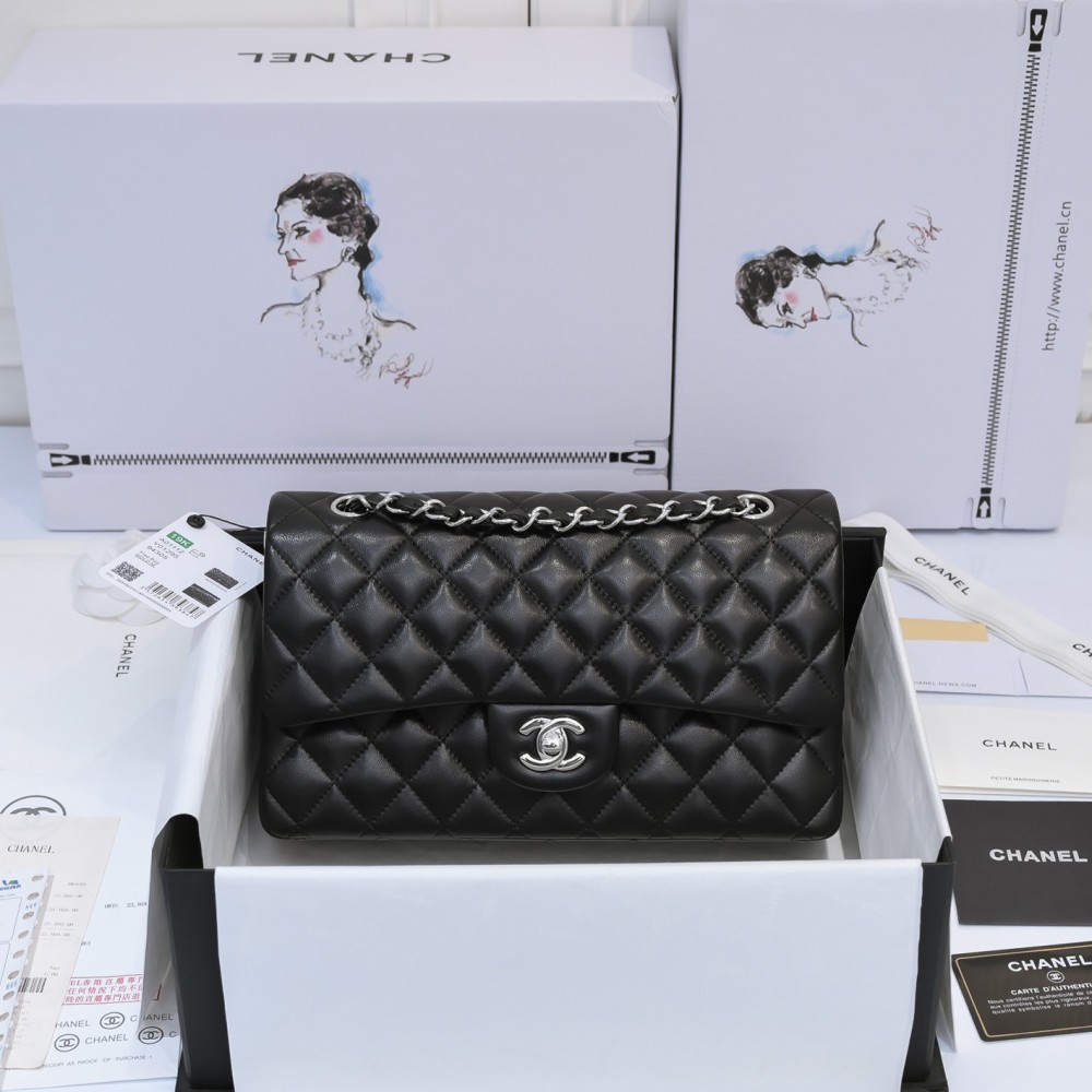 Black Quilted Caviar Medium Classic Double Flap Bag Silver/Gold Hardware, 2022