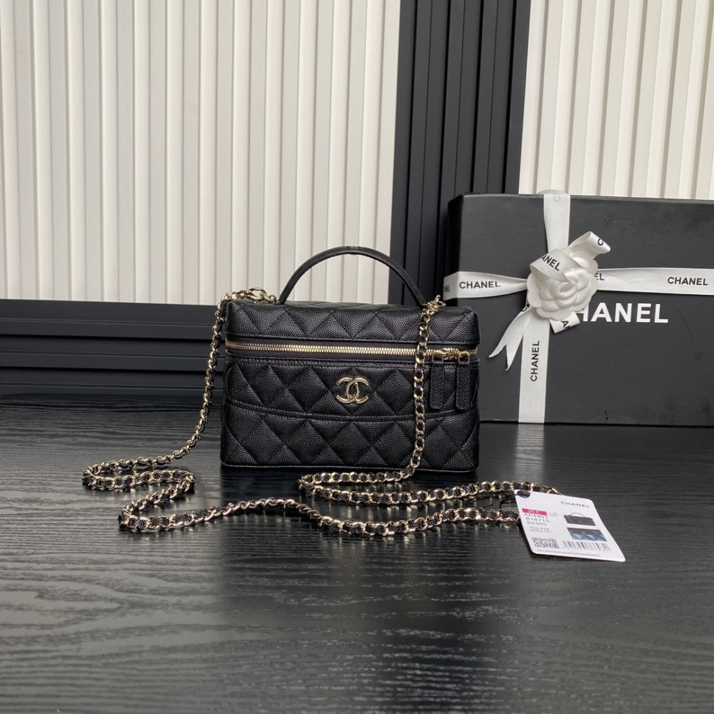 Chanel 25C Vanity Bag with Chain – Black Caviar Leather