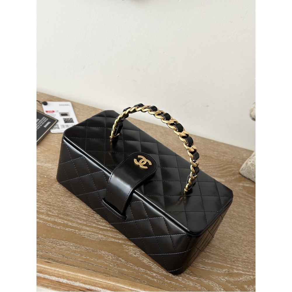 Chanel Vintage Chanel Mini Square Vanity Green Patent Antique Gold Hardware