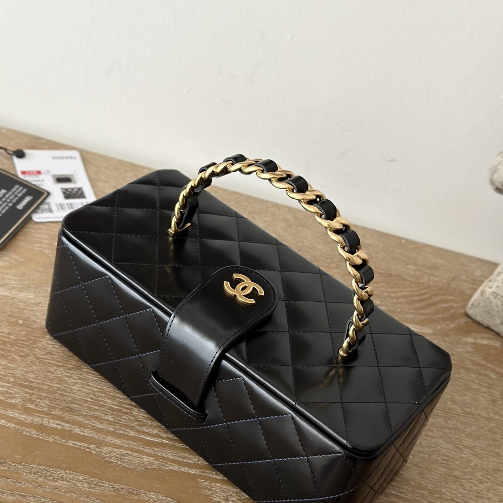 Chanel Vintage Chanel Mini Square Vanity Green Patent Antique Gold Hardware