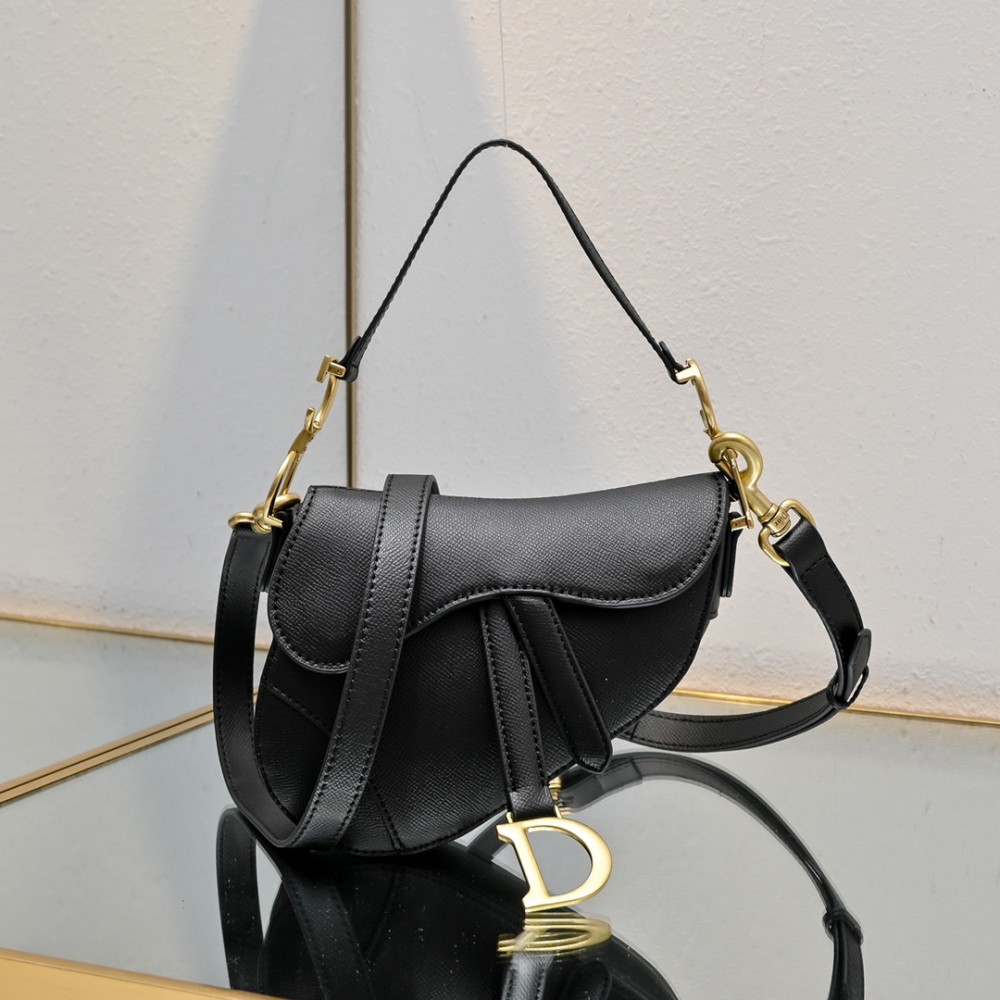 Dior Saddle Bag with Strap Black Grained Calfskin 