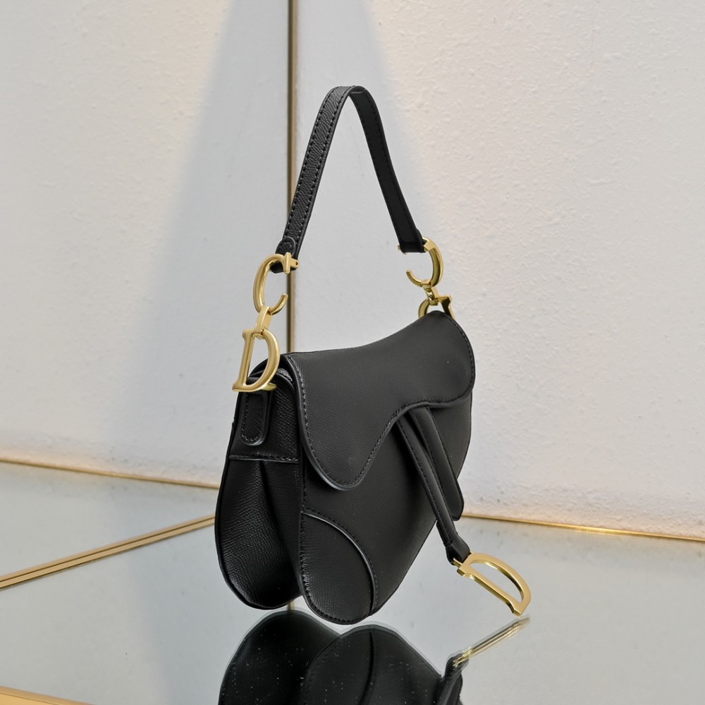 Dior Saddle Bag with Strap Black Grained Calfskin 