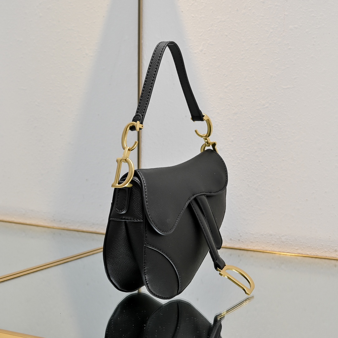 Dior Saddle Bag with Strap Black Grained Calfskin Dior Saddle Bag with Strap Black Grained Calfskin