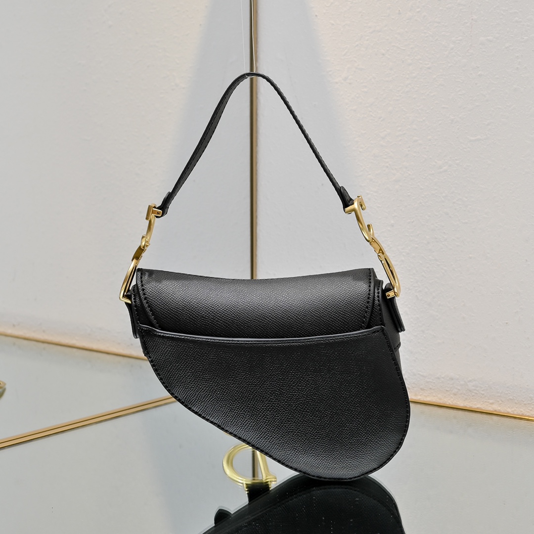 Dior Saddle Bag with Strap Black Grained Calfskin Dior Saddle Bag with Strap Black Grained Calfskin