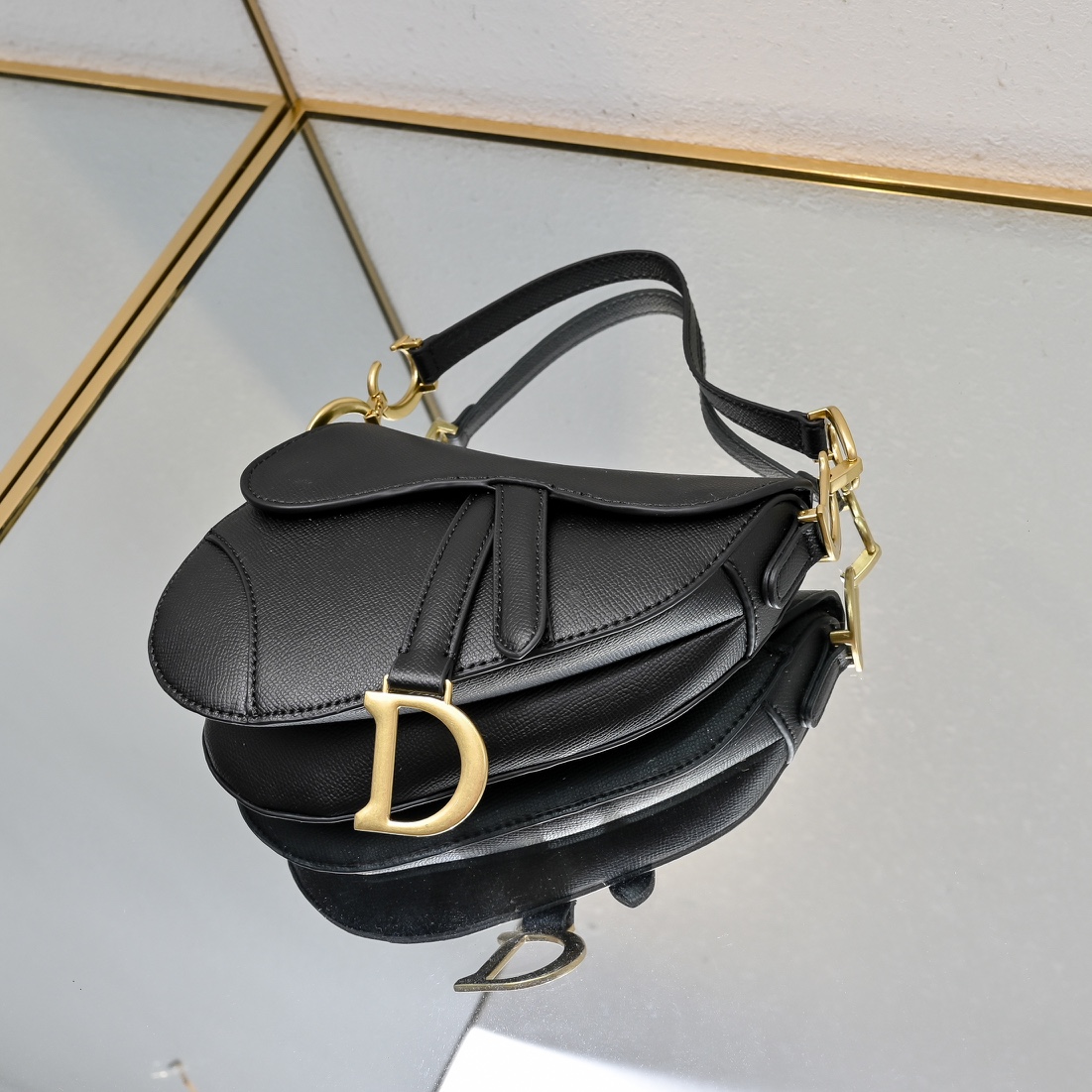 Dior Saddle Bag with Strap Black Grained Calfskin 