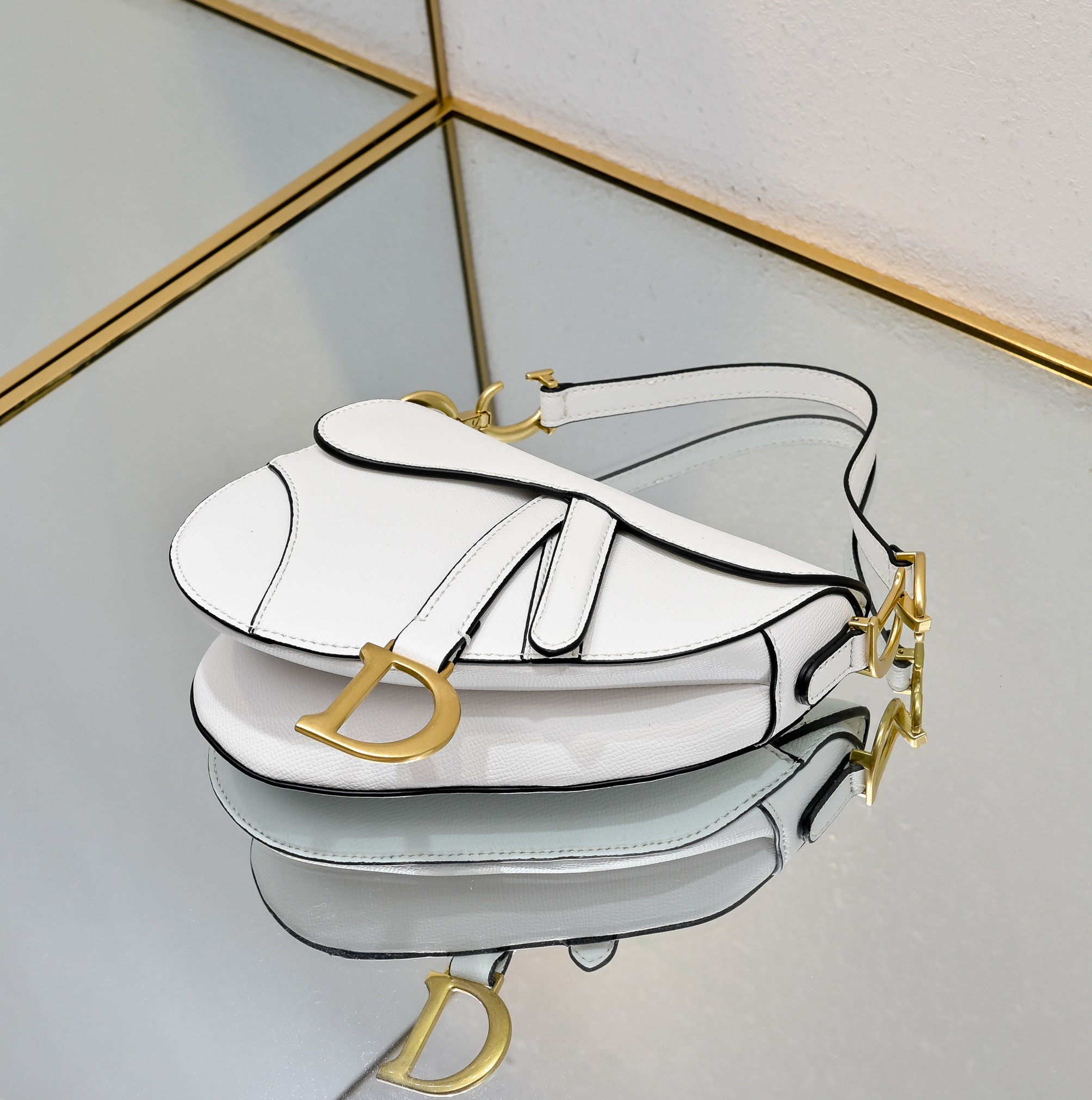 Dior Saddle Bag with Strap Latte Grained Calfskin