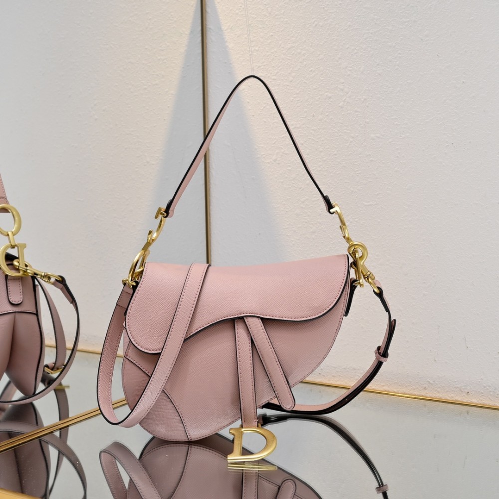 Dior Saddle Bag with Strap Powder Pink Grained Calfskin